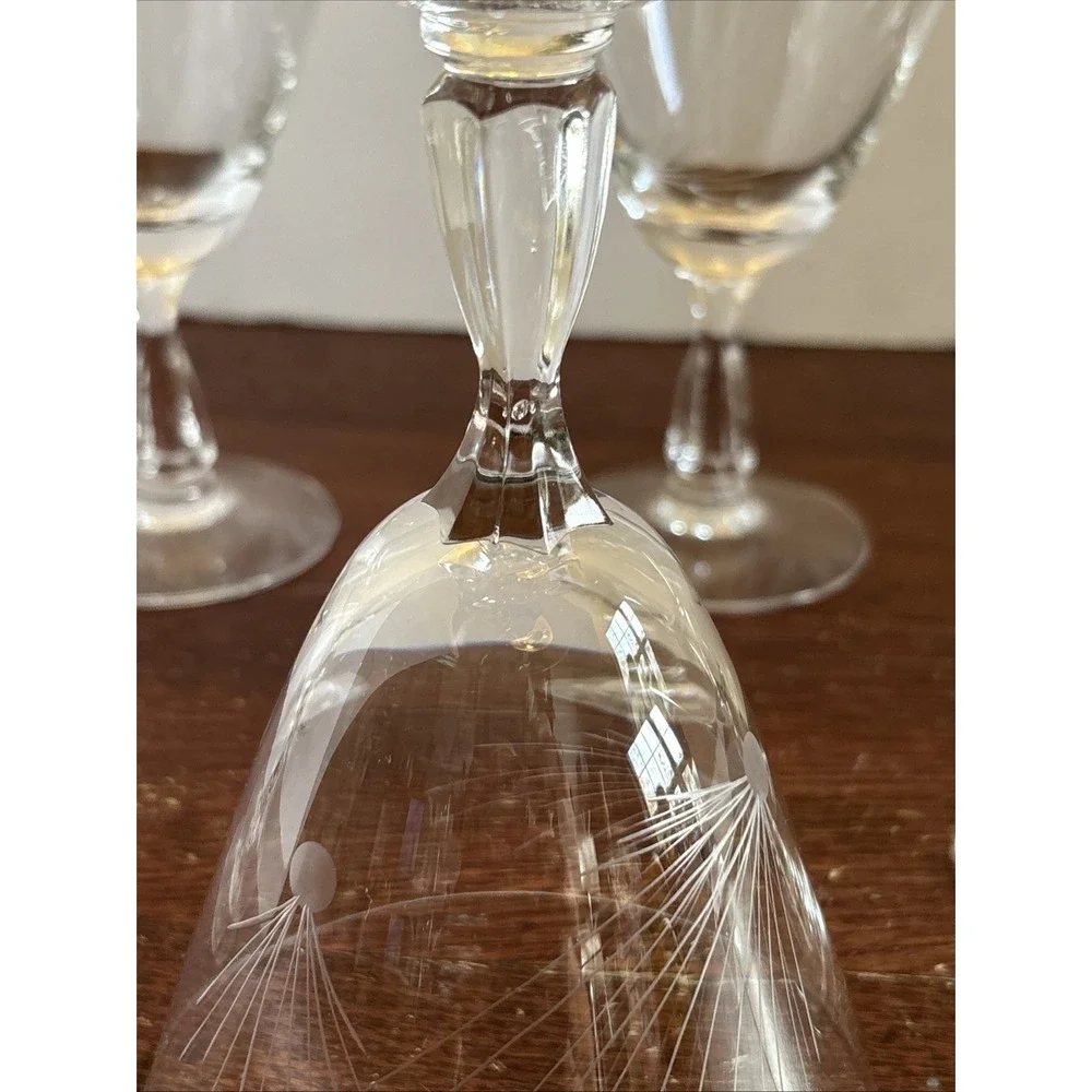 MCM Fostoria Glass Crystal Pine 10 oz Tall Water‎ Wine Goblet Glasses Set Of 6